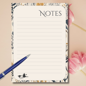 This elegant Blue and Gold floral-themed notepad will look great on any desk or table. It is perfect for making notes, lists, and reminders. It has 50 A5 pages and is printed on 90gsm white paper.