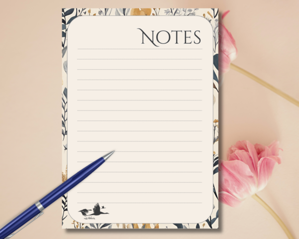 This elegant Blue and Gold floral-themed notepad will look great on any desk or table. It is perfect for making notes, lists, and reminders. It has 50 A5 pages and is printed on 90gsm white paper.