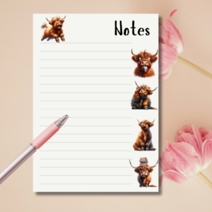 Who doesn't love a highland cow? This stunning little A5-sized notepad would make a perfect little thank-you gift or even just something for yourself to make you smile. It has 50 A5 pages and is printed on 90gsm white paper.