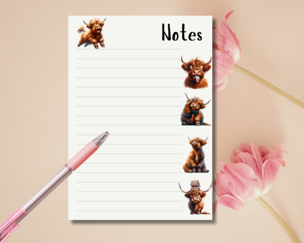 A5 Notepad with Higland Cow Design