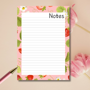 This bright and beautiful strawberry-themed notepad will cheer your desk up for sure. It has 50 A5 pages and is printed on 90gsm white paper.