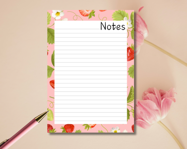 This bright and beautiful strawberry-themed notepad will cheer your desk up for sure. It has 50 A5 pages and is printed on 90gsm white paper.