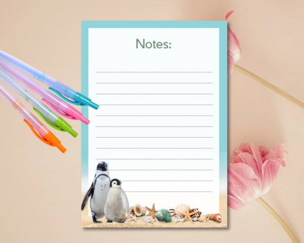 A5 Notepad with Penguins and Sea Shells