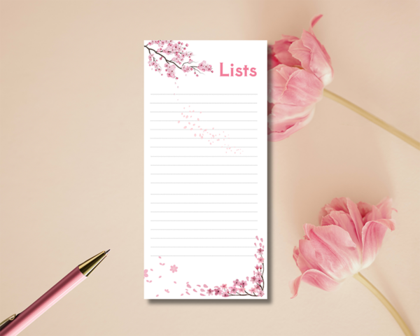 Shopping List tear off notepad with 50 pages and a cherry blossom design