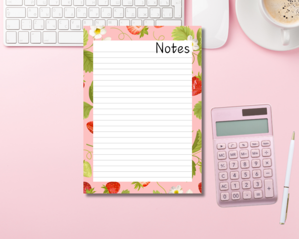 This bright and beautiful strawberry-themed notepad will cheer your desk up for sure. It has 50 A5 pages and is printed on 90gsm white paper.