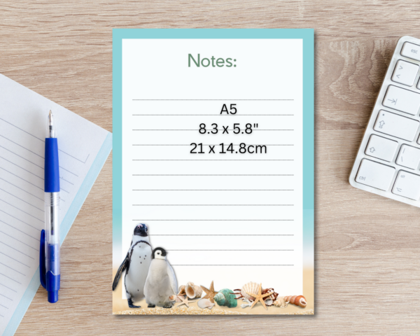 This penguin notepad was a special request and I thought it turned out just perfect. Penguins are such amazing animals. Another perfect secret Santa, Mother's day, or thank-you gift. It has 50 A5 pages and is printed on 90gsm white paper.