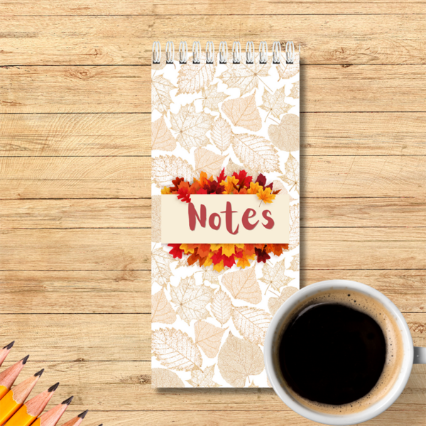 Autumn leaves themed spiral bound notebook 10cm x 21cm