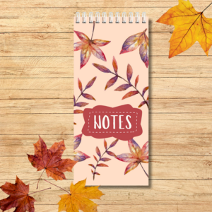 Notebook Spiral Bound 10cm x 21 cm Autumn Themed with pink and purple leaves