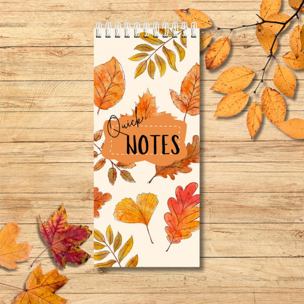 Notebook Spiral Bound 10cm x 21 cm Autumn Themed with yellow and orange leaves