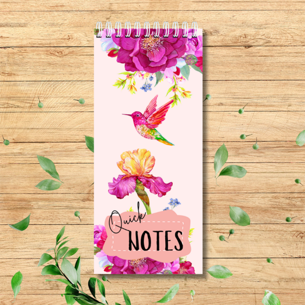 Notebook Spiral Bound 10cm x 21 cm sunbird and flower theme