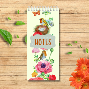 Notebook Spiral Bound 10cm x 21 cm robins and flowers theme