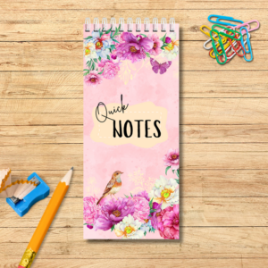 Notebook Spiral Bound 10cm x 21 cm robins and purple flowers theme