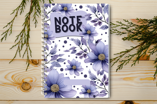 A4 / A5 Notebook Spiral Bound with  blue flowers on the cover