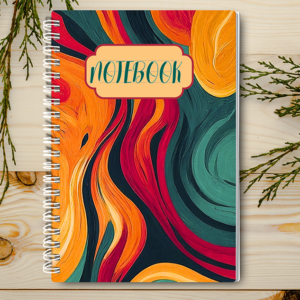 Our A4 or A5 Notebook Spiral Bound with flowing colours on the cover is handmade by a small business in Ballachulish, Scotland. The cover is printed on 300gsm glossy paper and the notebook has 75 lined pages inside (so 150 pages for you to write on).