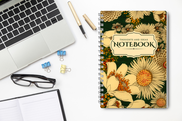 Our A4 or A5 Notebook Spiral Bound with a retro floral cover is handmade by a small business in Ballachulish, Scotland.