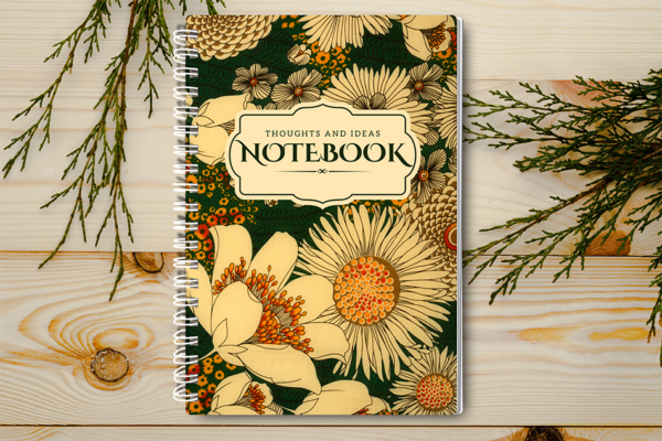 Our A4 or A5 Notebook Spiral Bound with a retro floral cover is handmade by a small business in Ballachulish, Scotland.