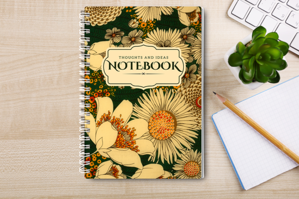 Our A4 or A5 Notebook Spiral Bound with a retro floral cover is handmade by a small business in Ballachulish, Scotland.