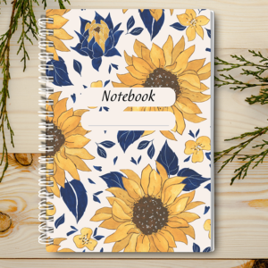 Our A4 or A5 Notebook Spiral Bound with sunflowers on the cover is handmade by a small business in Ballachulish, Scotland.