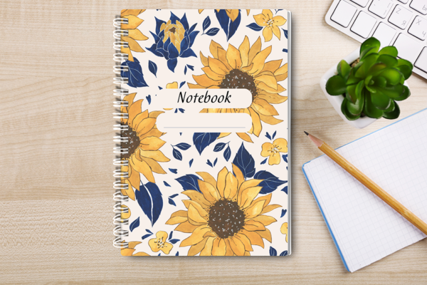 Our A4 or A5 Notebook Spiral Bound with sunflowers on the cover is handmade by a small business in Ballachulish, Scotland.