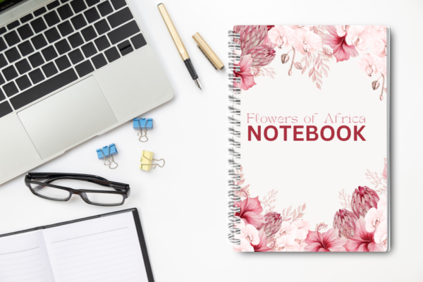 Our A4 or A5 Notebook Spiral Bound with a Pink and Green Protea cover is handmade by a small business in Ballachulish, Scotland.