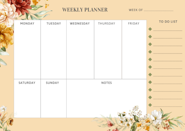 Weekly Planner A4 Floral theme printed on 120gsm paper