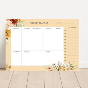 Weekly Planner A4 Floral theme printed on 120gsm paper