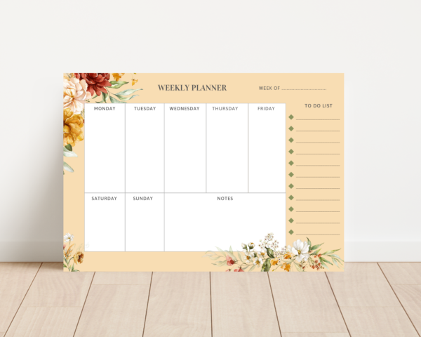 A4 Weekly Planner pad with floral design