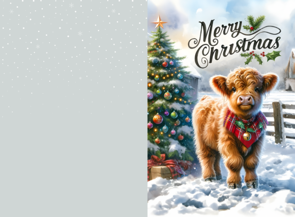 Highland Cow Christmas Card 10cm wide by 15 cm heigh