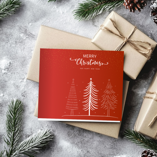 This simple, elegant card will look good in any room and bring lots of Christmas cheer.  Please choose between red or blue or order both. All our cards are designed and printed in Ballachulish, Scotland.