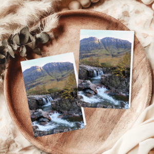 Glencoe Waterfall Greeting Card, photograph by Maresa Sinclair