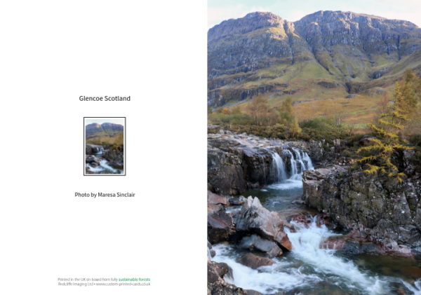 Glencoe Waterfall Greeting Card, photograph by Maresa Sinclair