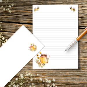 Bees and Honey Stationary set with 20 A4 writing papers and 10 printed DL Envelopes