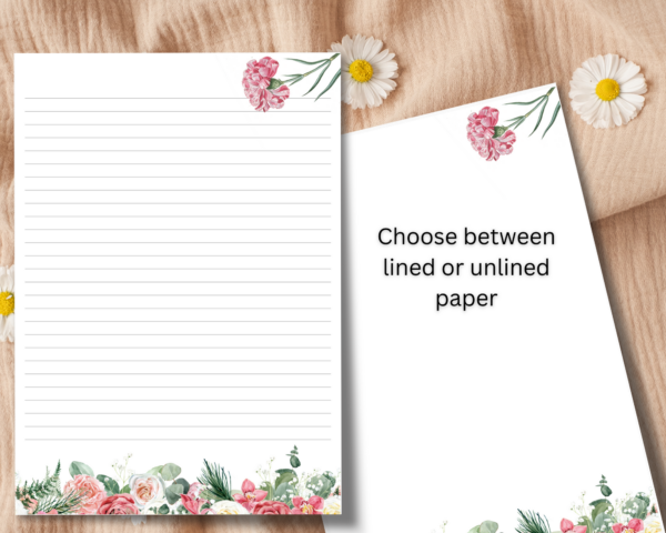 Roses and Carnations Writing paper set with 20 sheets of a4 paper and 10 envelopes