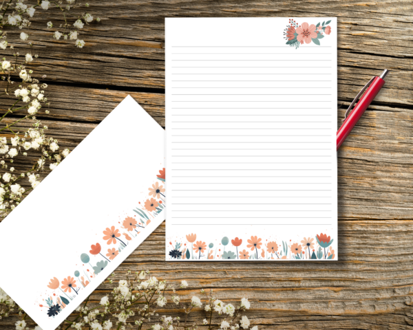 Floral writing set, wildflowers, flowers writing paper, writing paper with flowers,