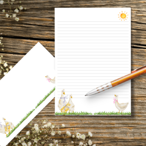 Duck Themed Letter Writing Set with 2 sheets of a4 paper and 10 printed envelopes