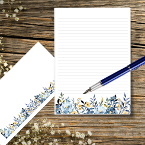 Blue and Orange Floral Stationery Set with 20 sheets of writing paper and 10 printed DL envelopes