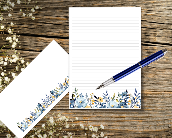 Blue and Orange Floral Letter Writing Paper Set