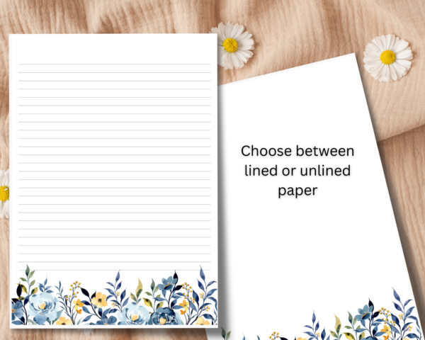 Blue and Orange Floral Stationery Set with 20 sheets of writing paper and 10 printed DL envelopes