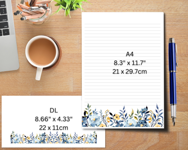 Blue and Orange Floral Stationery Set with 20 sheets of writing paper and 10 printed DL envelopes