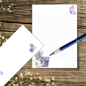 Lavender and Butterfly Stationary Set with 20 sheets of a4 printed writing paper and 10 DL printed envelopes