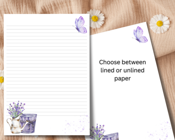 Lavender and Butterfly Stationary Set with 20 sheets of a4 printed writing paper and 10 DL printed envelopes