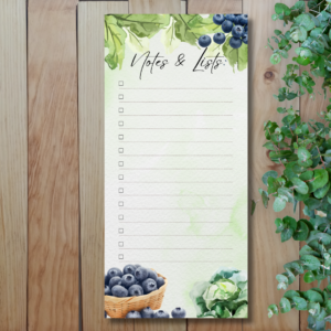 Magnetic Shopping List Notepad Blueberry themed