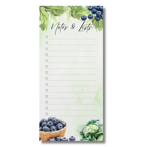 Magnetic Shopping List Notepad Blueberry themed