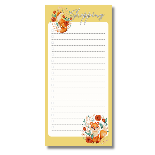 Fox themed magnetic shopping list notepad