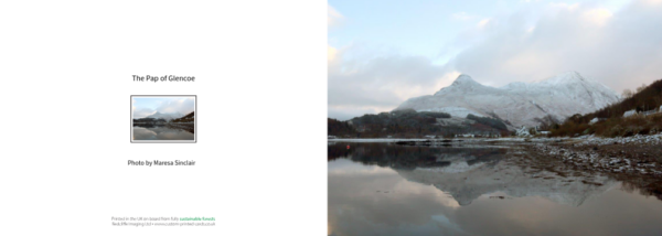 Pap of Glencoe Greeting Card, beautiful photography by Ballachulish photographer Maresa Sinclair. The reflection of the Pap in Loch Leven just creates a winter wonderland.