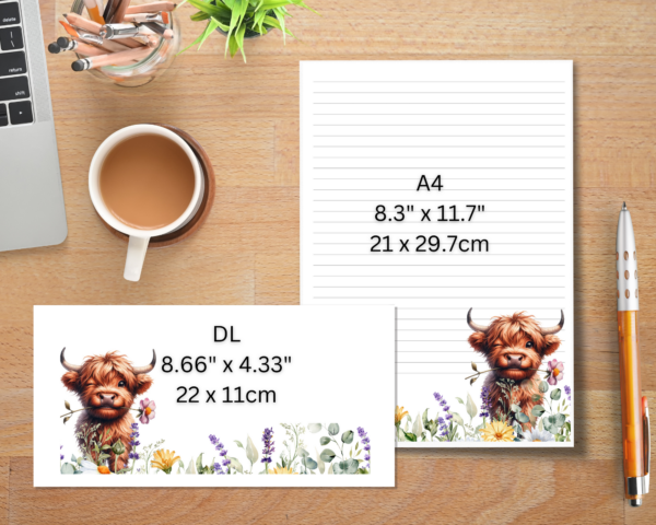 Highland Cow Stationery Set with 20 A4 pages and 10 DL envelopes