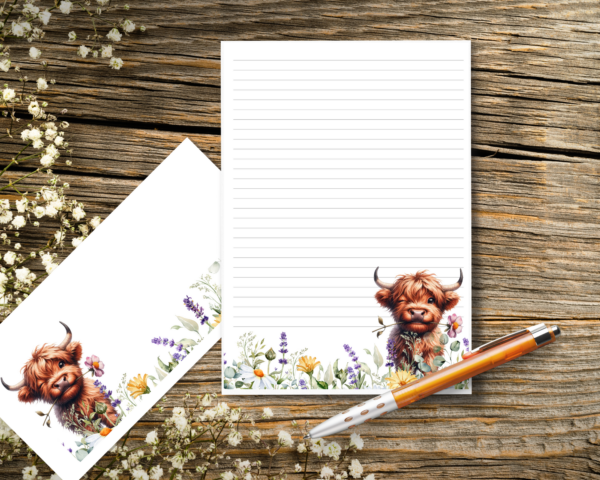 Highland Cow Stationery Set with 20 A4 pages and 10 DL envelopes