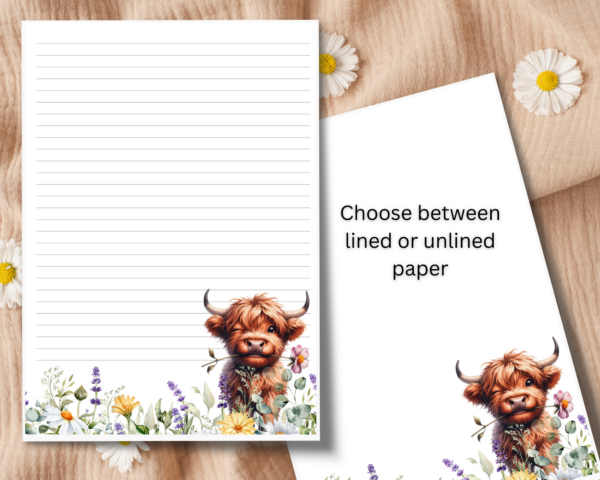 Highland Cow Stationery Set with 20 A4 pages and 10 DL envelopes