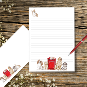 Dogs at post box letter writing set